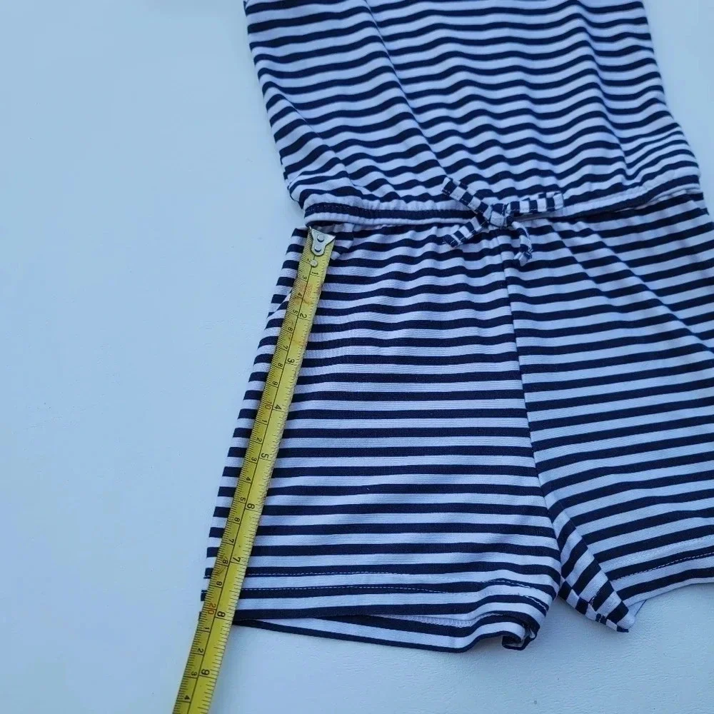 Picapino Girls Stripped Romper Sleeveless Drawstring Waist Navy White sz 4